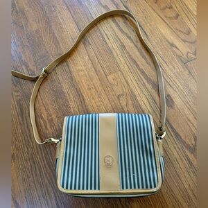 Vintage Authentic Fendi Striped Tan and Black Crossbody Bag